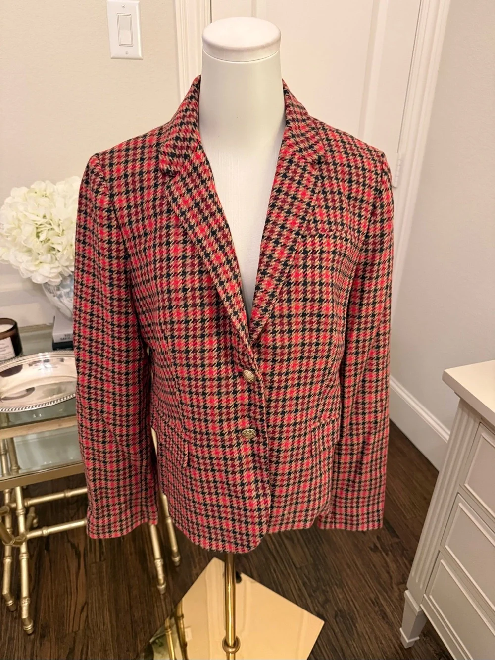 J. Crew Schoolboy Red and Tan Houndstooth Blazer L2